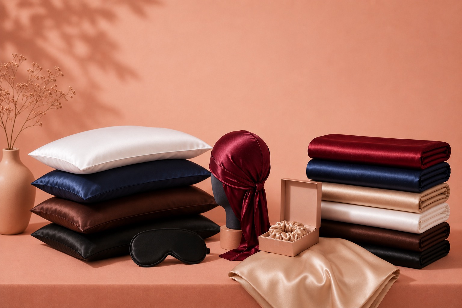Sandur sidenkollektion: örngott, sovmask, scrunchie och lakan i silkessatin